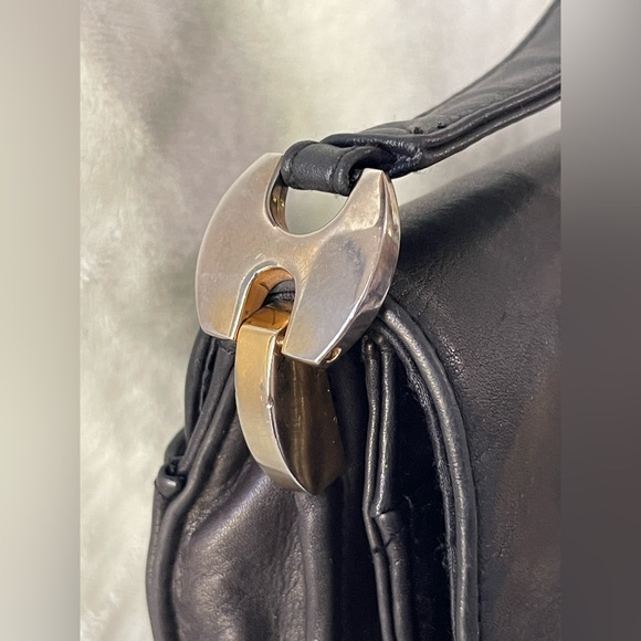 Vintage Black Leather Hillard & Hanson hand shoulder bag tote purse - Picture 7 of 13